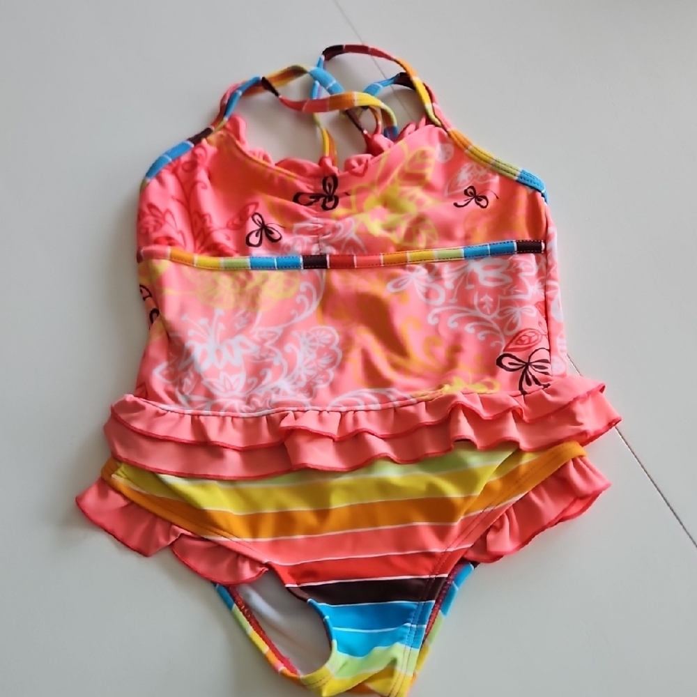 Mexx Pink and Yellow One Piece Swimsuit with Ruffles